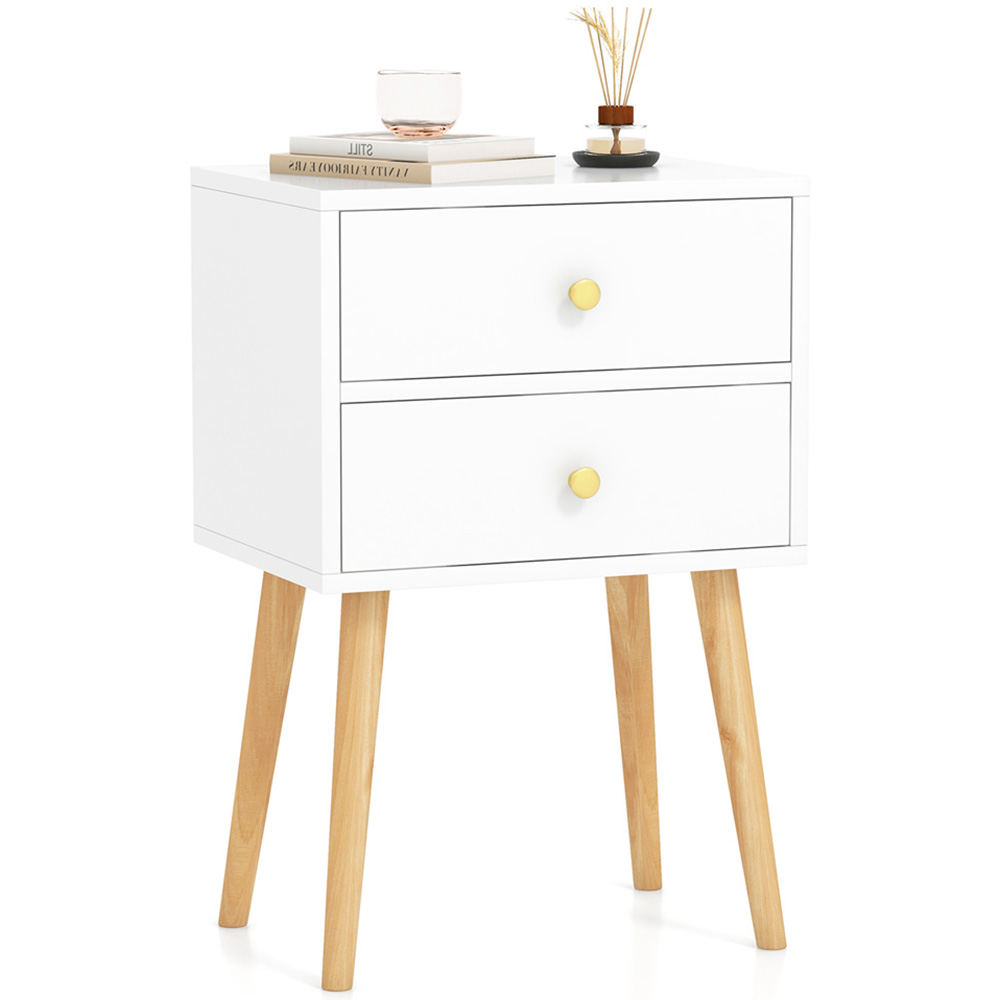 Costway 2 Drawer White Wooden Nightstand Image 2