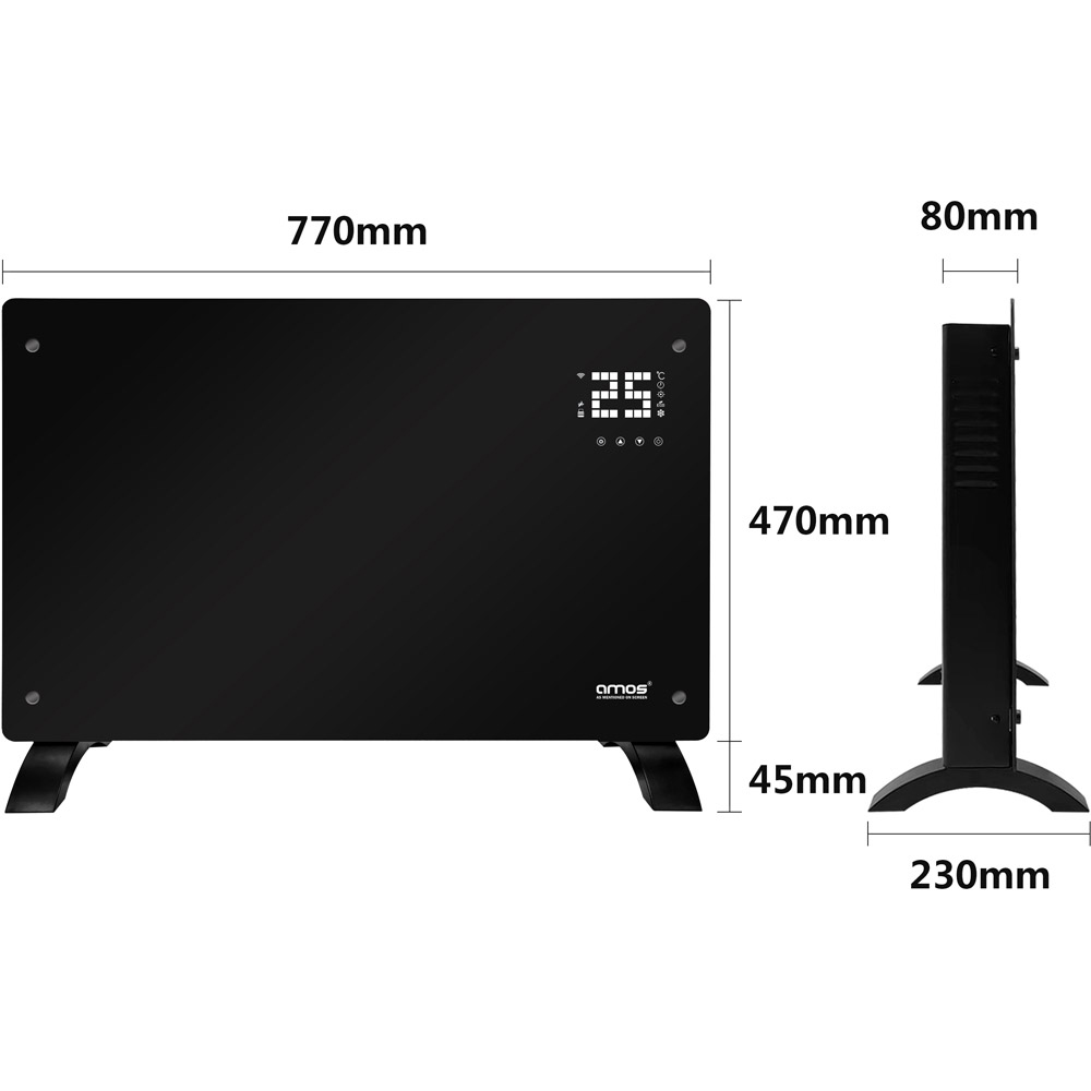 AMOS Black Smart Electric Glass Panel Heater 2000W Image 5