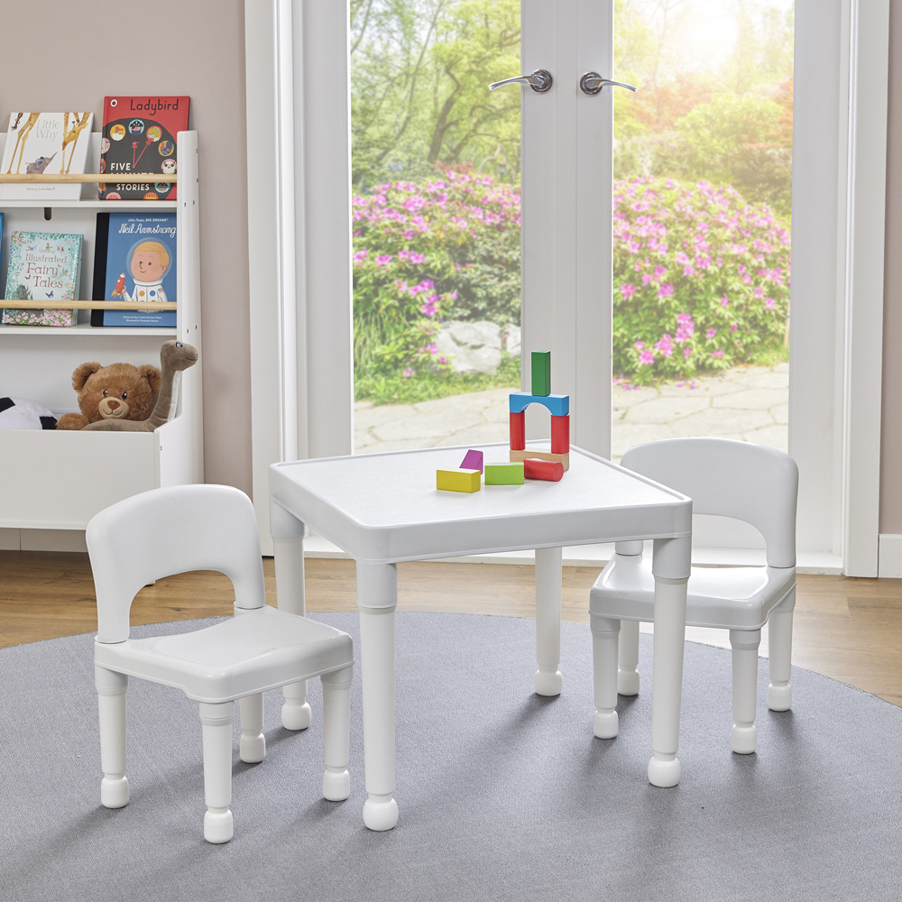 Liberty House Toys Kids White Plastic Table and 2 Chairs Set Image 5