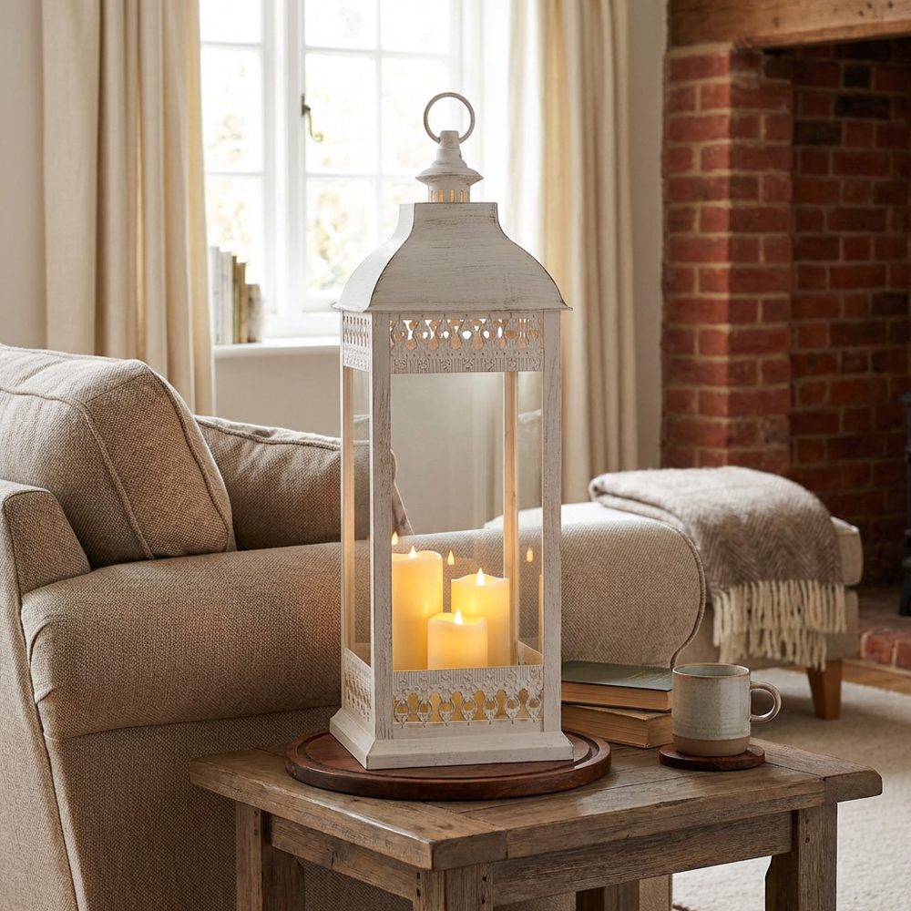 White Gold Brushed LED Lantern Image 4