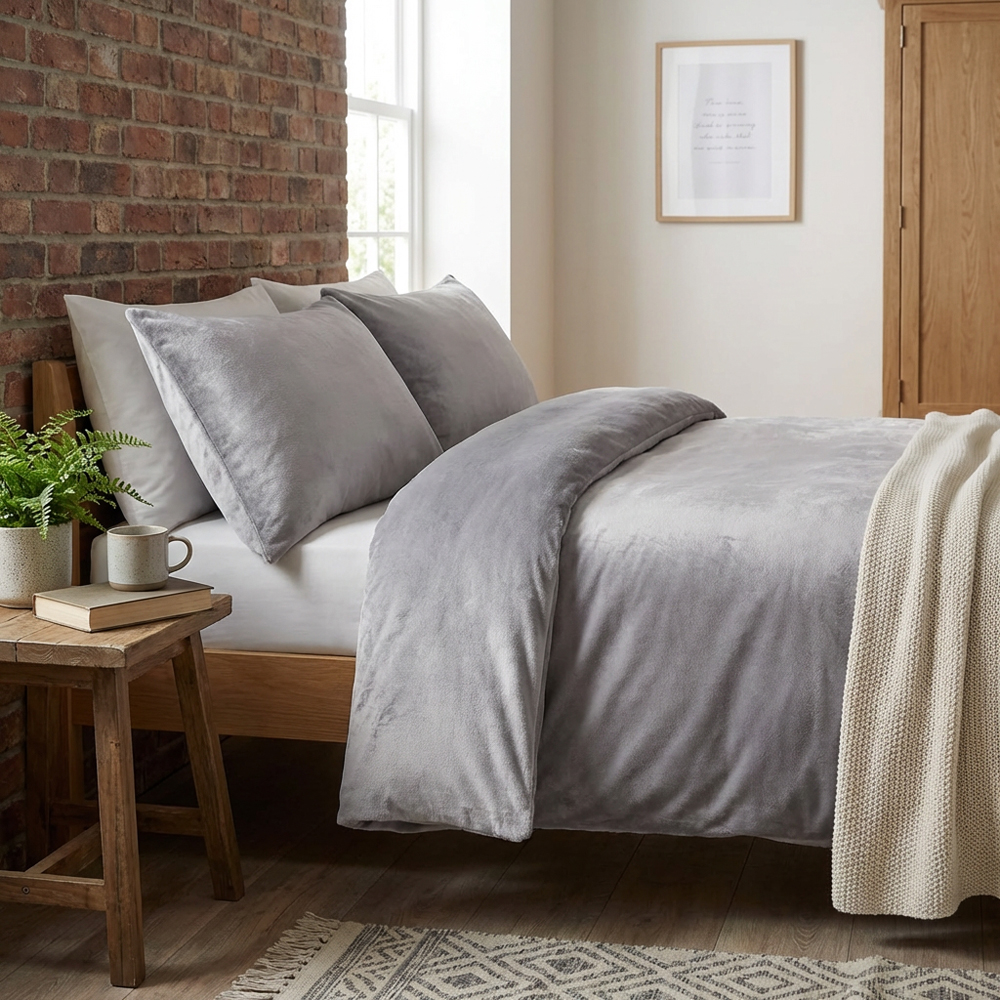 Selena Velvet Duvet Set Grey Double Image 8