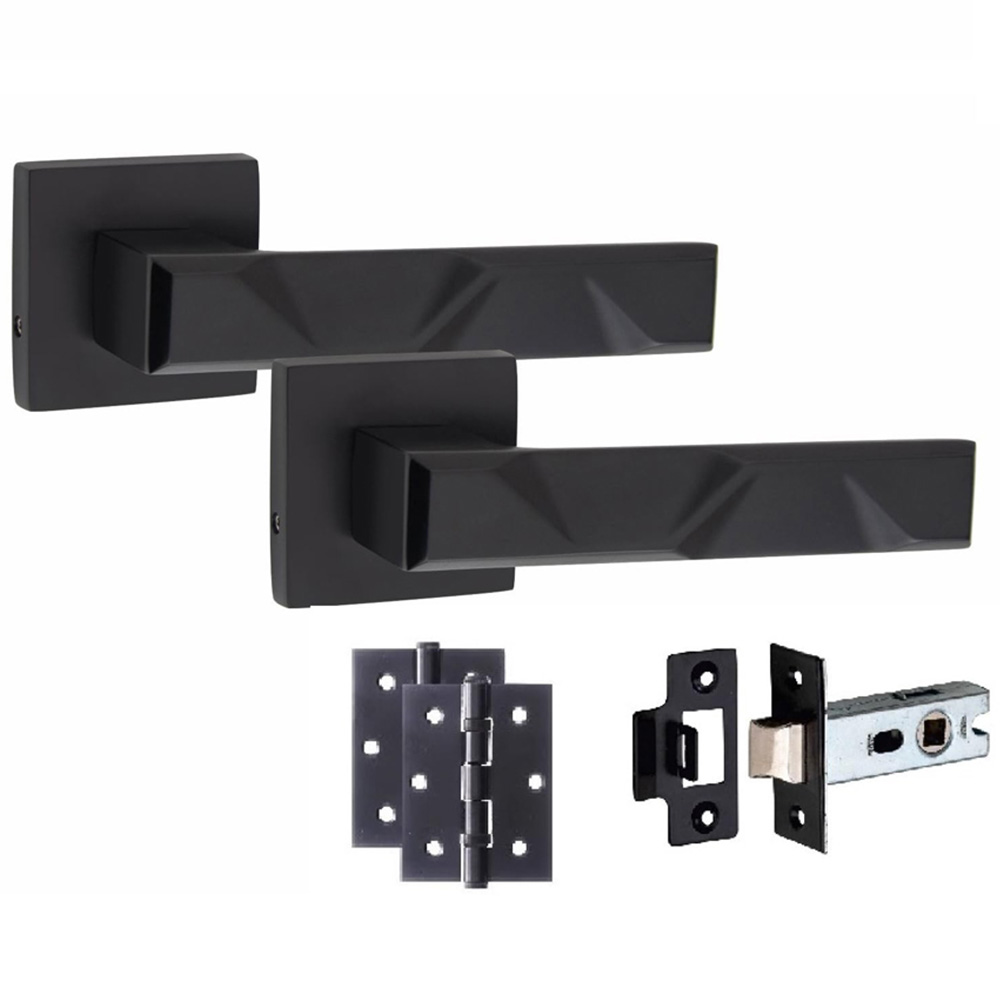Golden Grace Matt Black Modern Nova Door Handle Set 4 Pack Image 2
