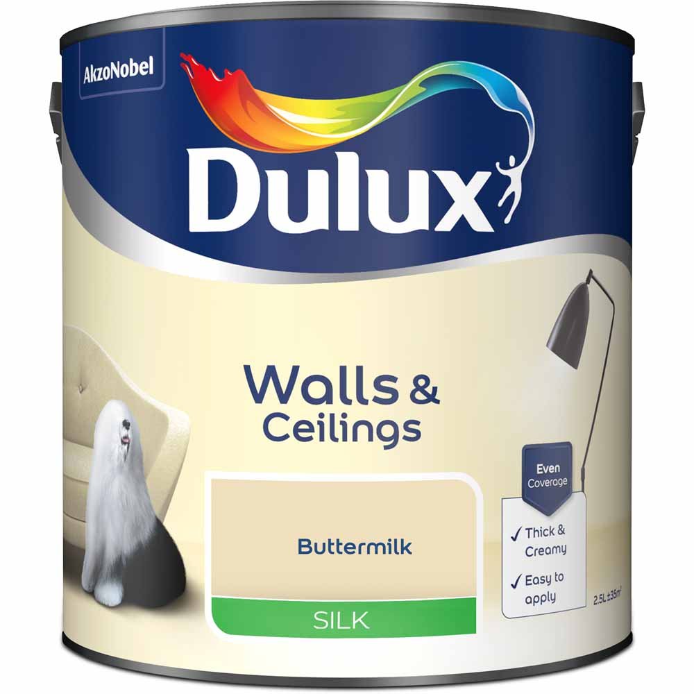 Dulux Walls & Ceilings Buttermilk Silk Emulsion Paint 2.5L Image 2
