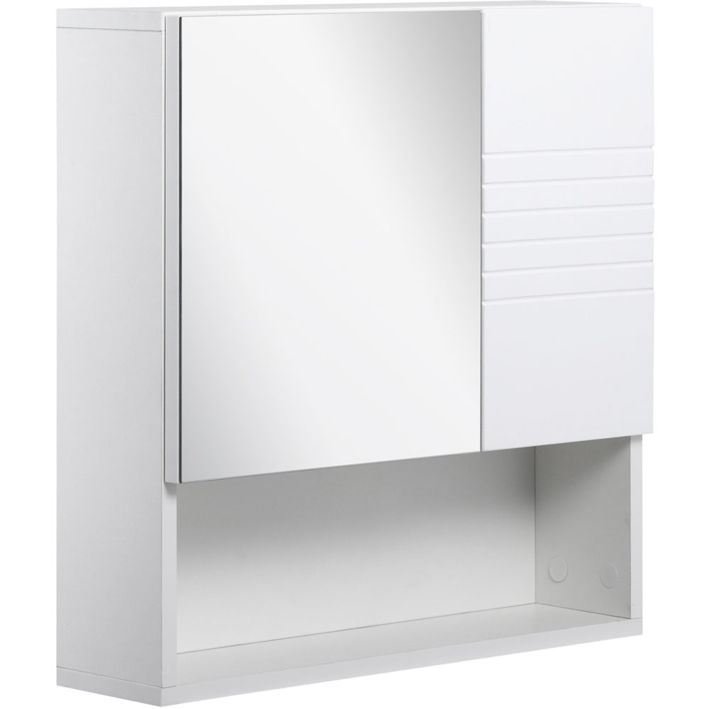Kleankin White Mirror Bathroom Cabinet with Ridge Design Image 2