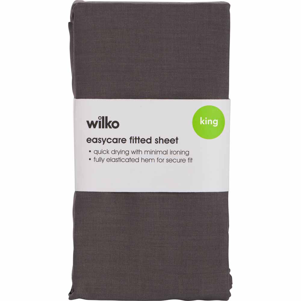 Wilko King Charcoal Fitted Bed Sheet Image 2