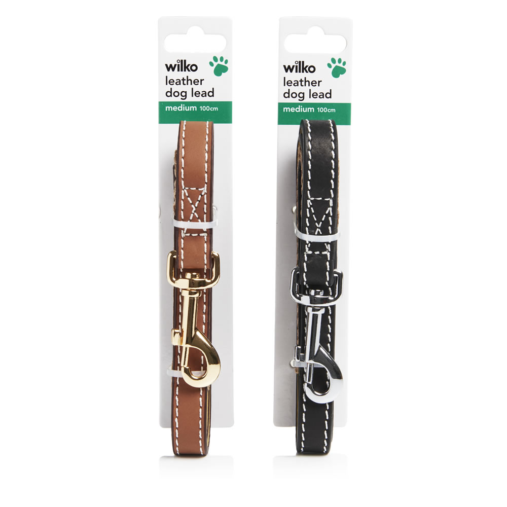 Wilko Leather Dog Lead Brown/Black 46in Image