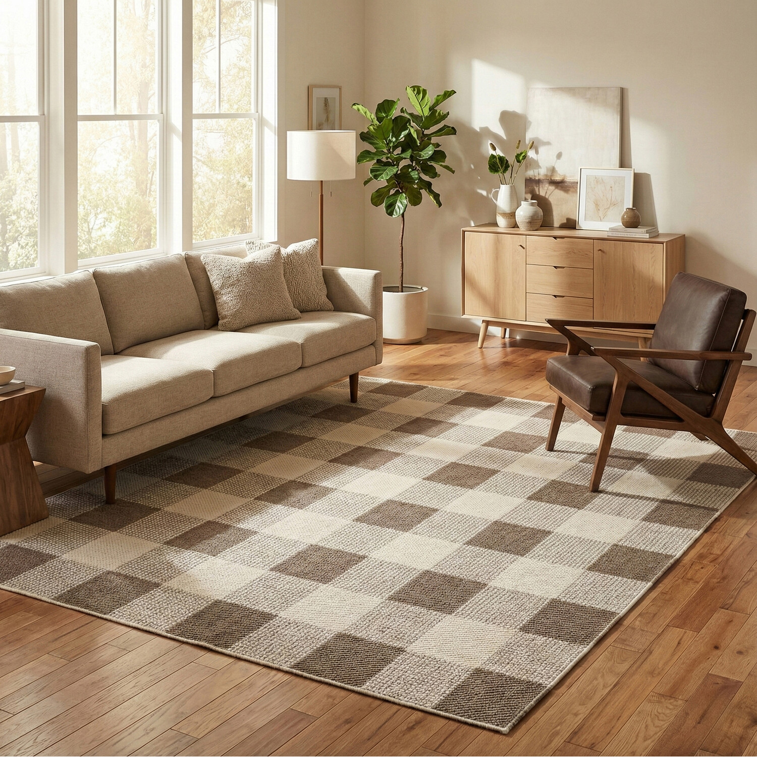 Azura Check Rug Brown 160cm Image 2