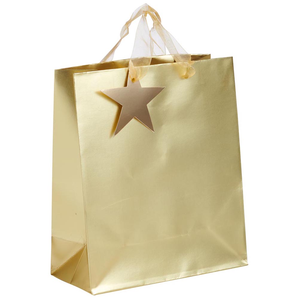 Wilko Medium Gold Sparkle Gift Bag Image 1