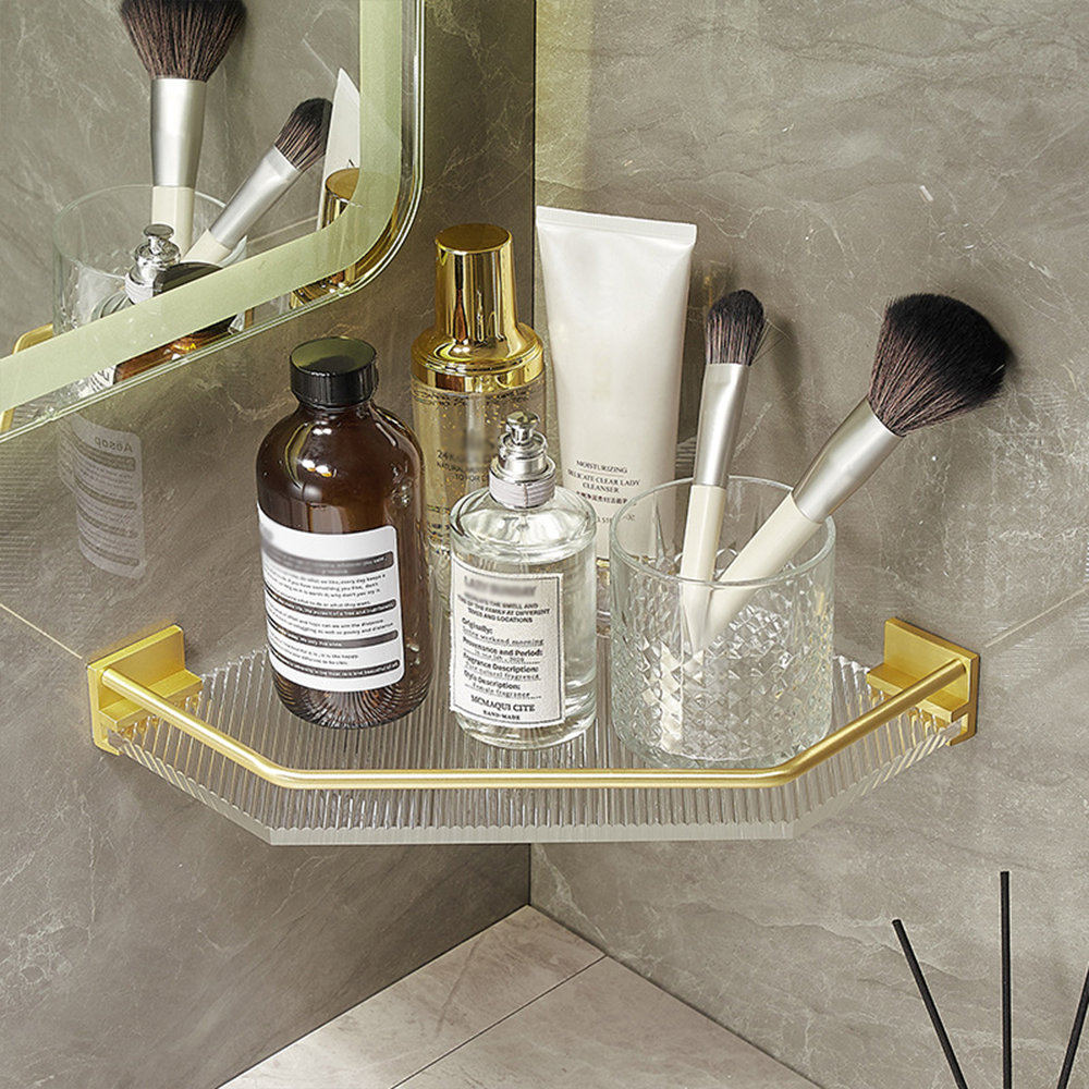 Living and Home Golden Acrylic Bathroom Corner Shelf Image 7