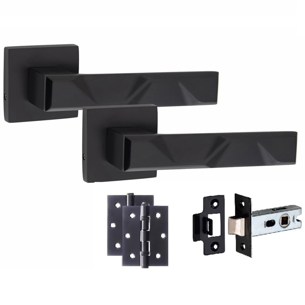 Golden Grace Matt Black Modern Nova Door Handle Set 6 Pack Image 2