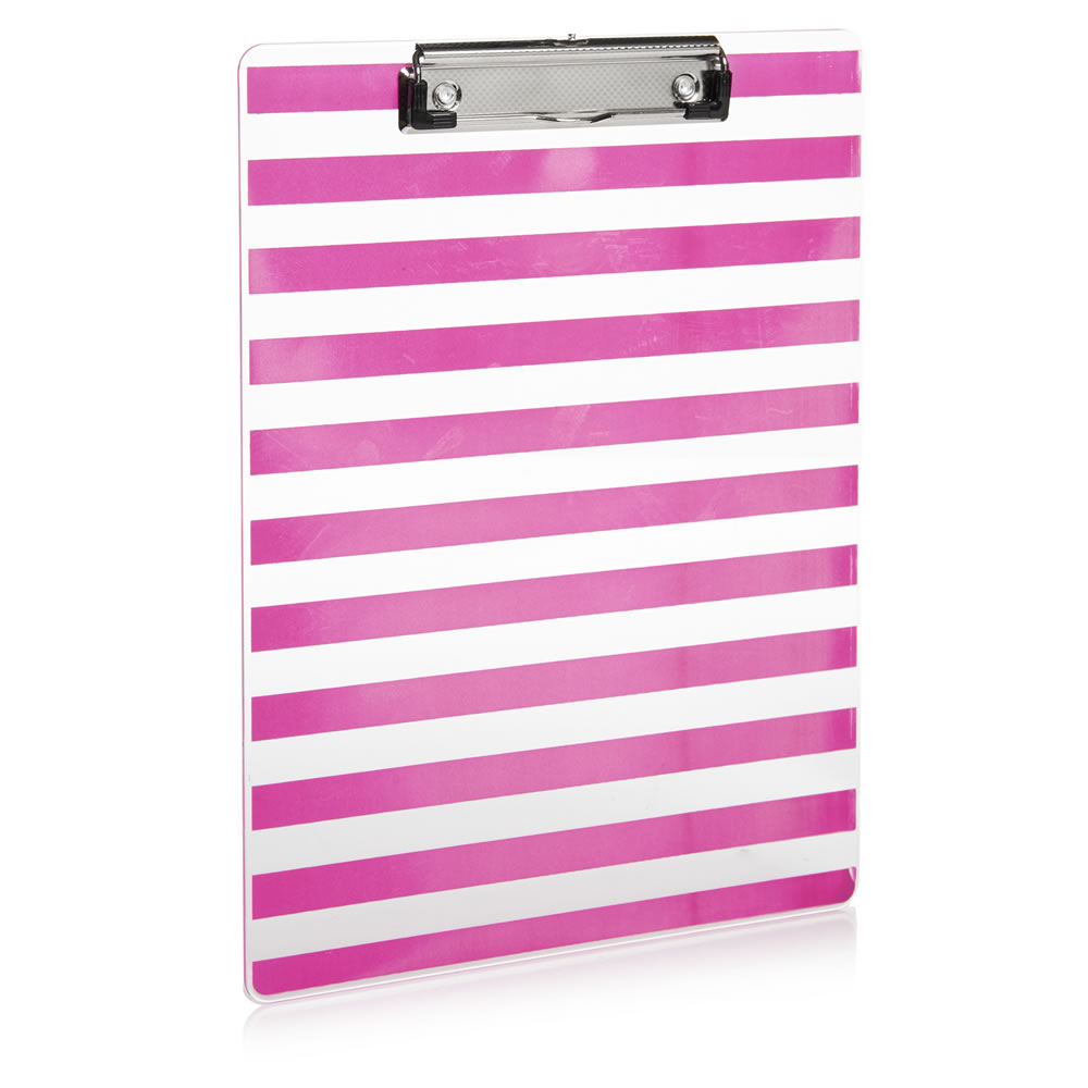 Wilko Pink and White Striped Clipboard Image