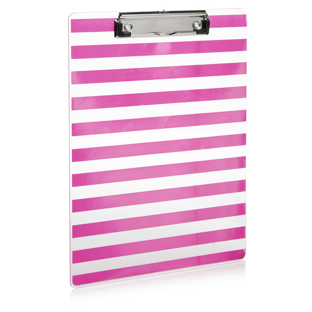 Wilko Pink and White Striped Clipboard Wilko