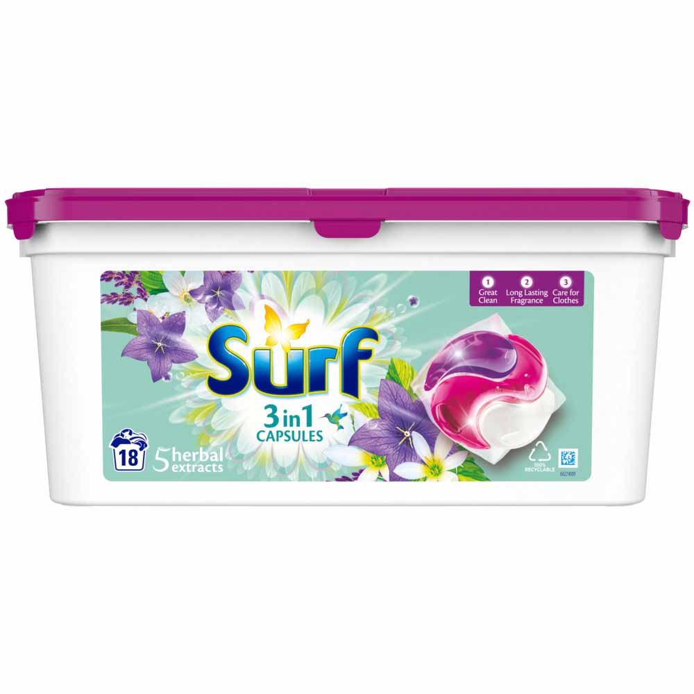 Surf 3 in 1 Herbal Extracts Laundry Washing Capsules 18 Washes Image 2