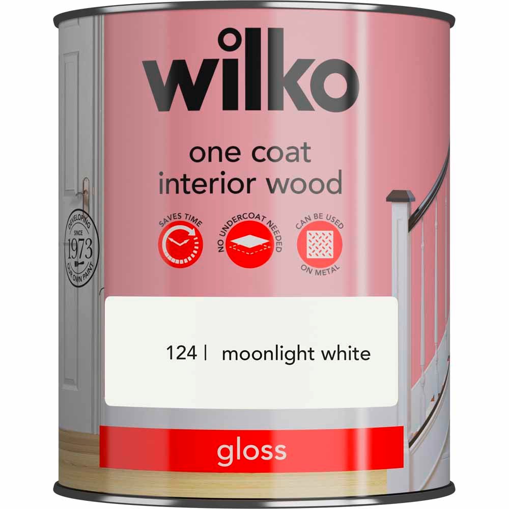 Wilko One Coat Interior Wood Moonlight White Gloss Paint 750ml Image 2