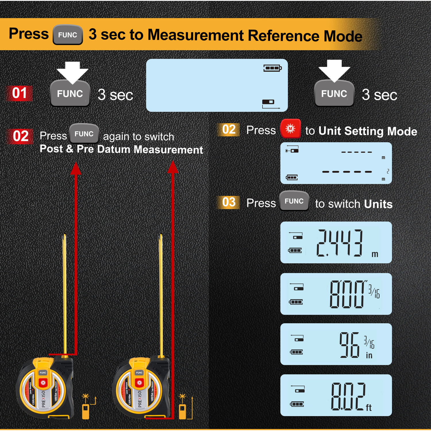 Prexiso 2 In 1 Laser Tape Measure Image 13