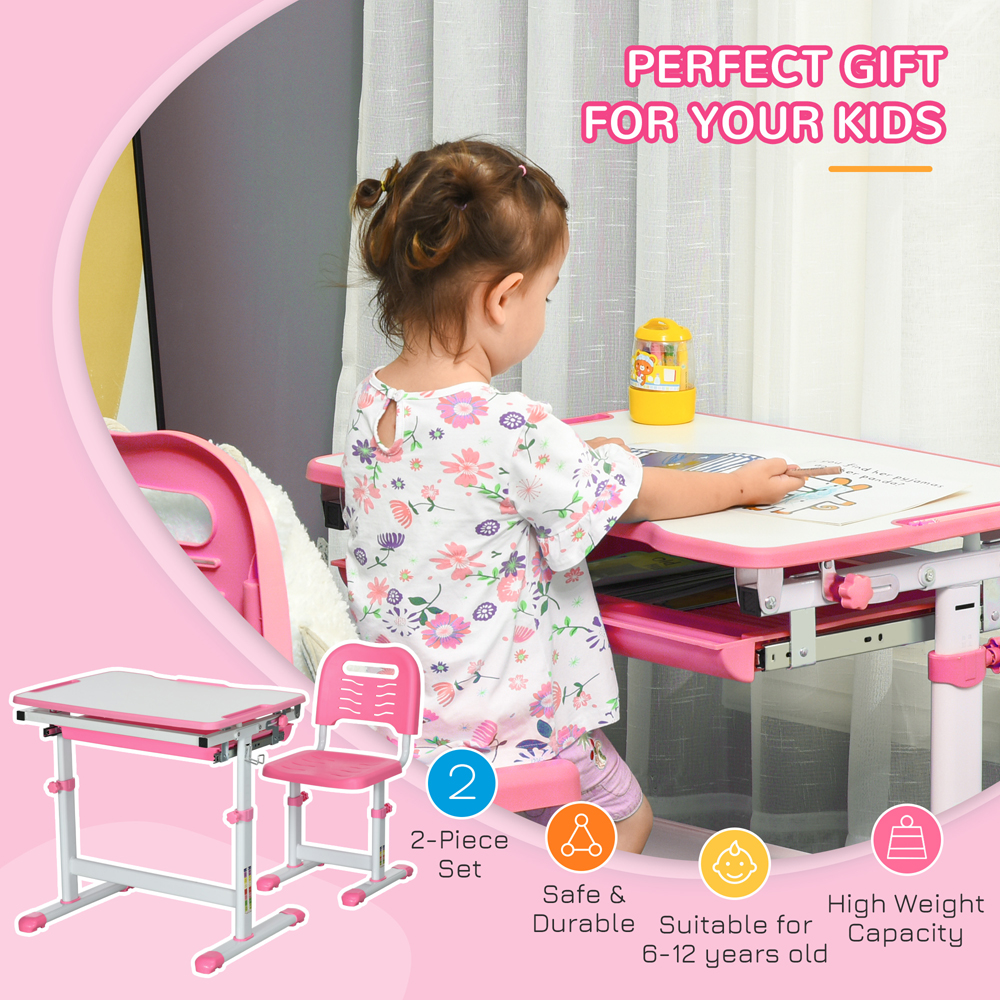 Playful Haven 2 Piece Kids Desk and Chair Set Pink Image 4