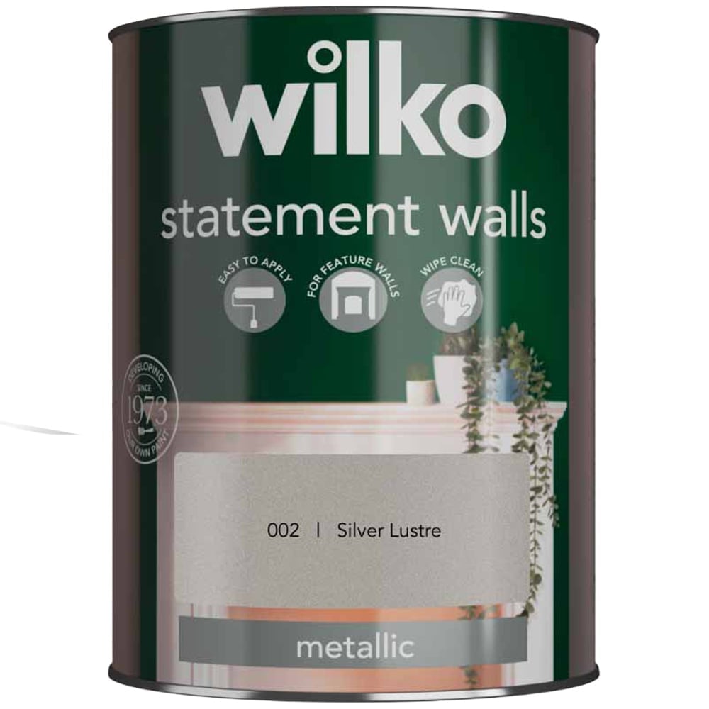 Wilko Statement Walls Silver Lustre Metallic Emulsion Paint 1.25L Image 2