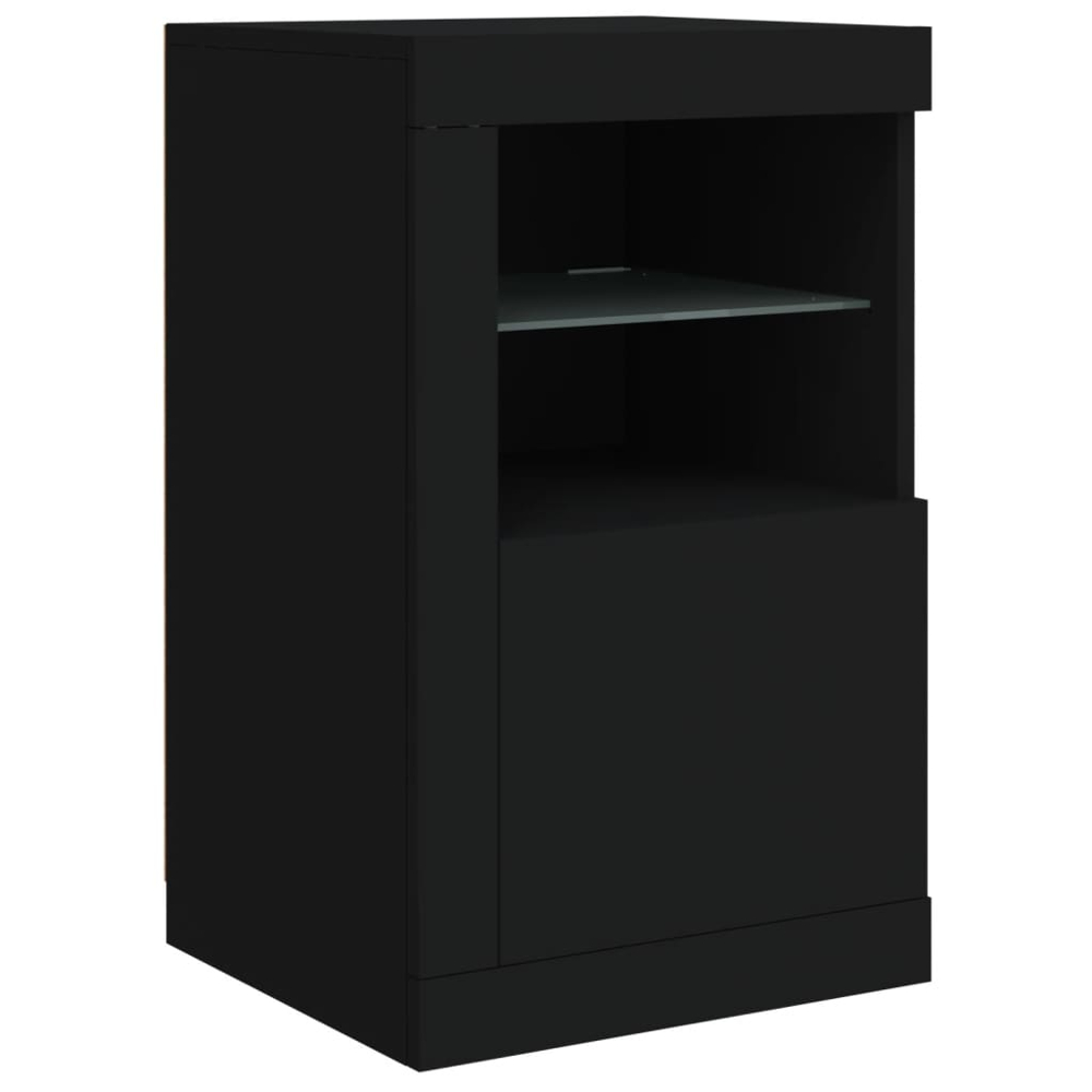 vidaXL Single Door 2 Shelf Black Side Cabinet with LED Lights Set of 2 Image 6