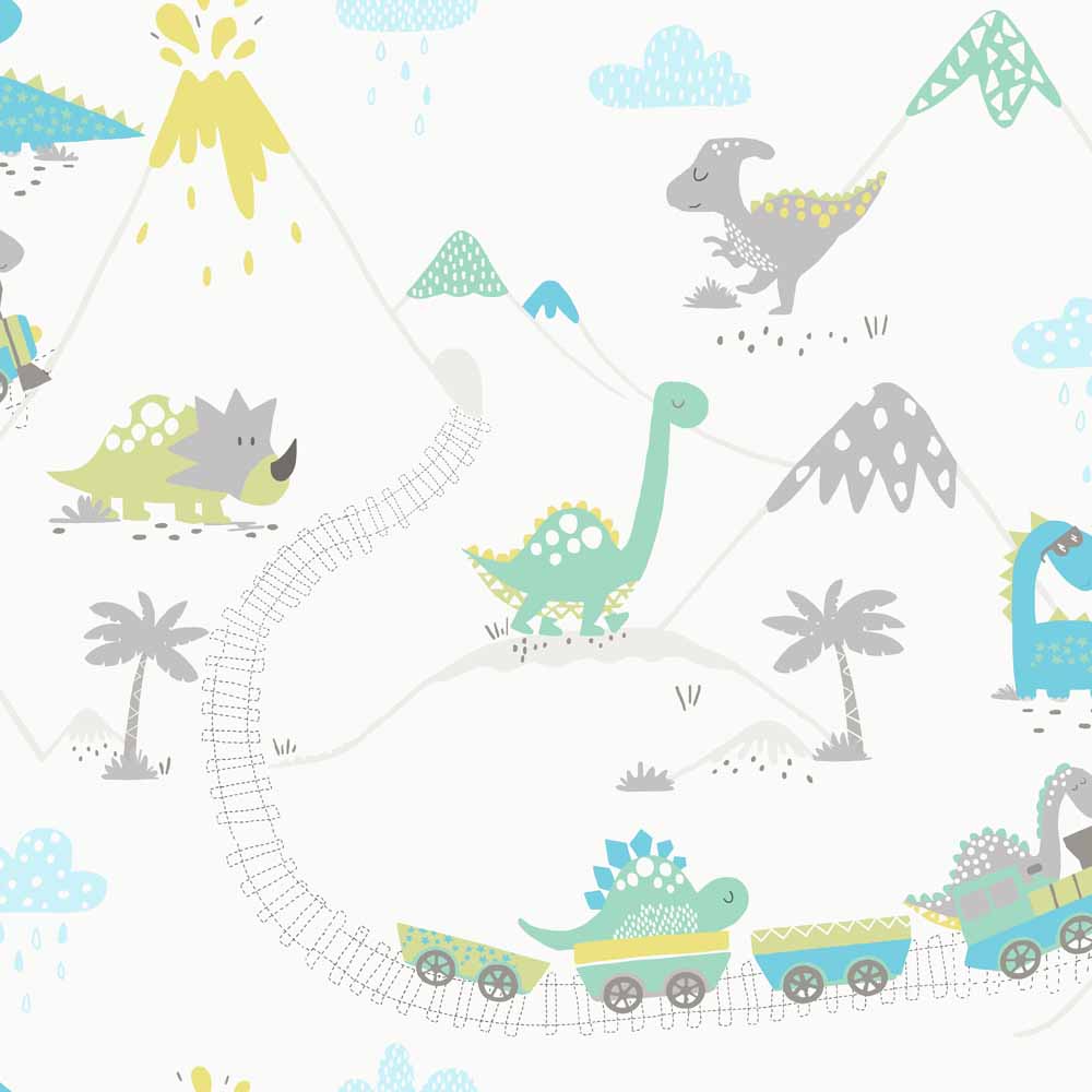 Holden Decor Dino Town Dinosaur Grey/Soft Teal Wallpaper Image 1