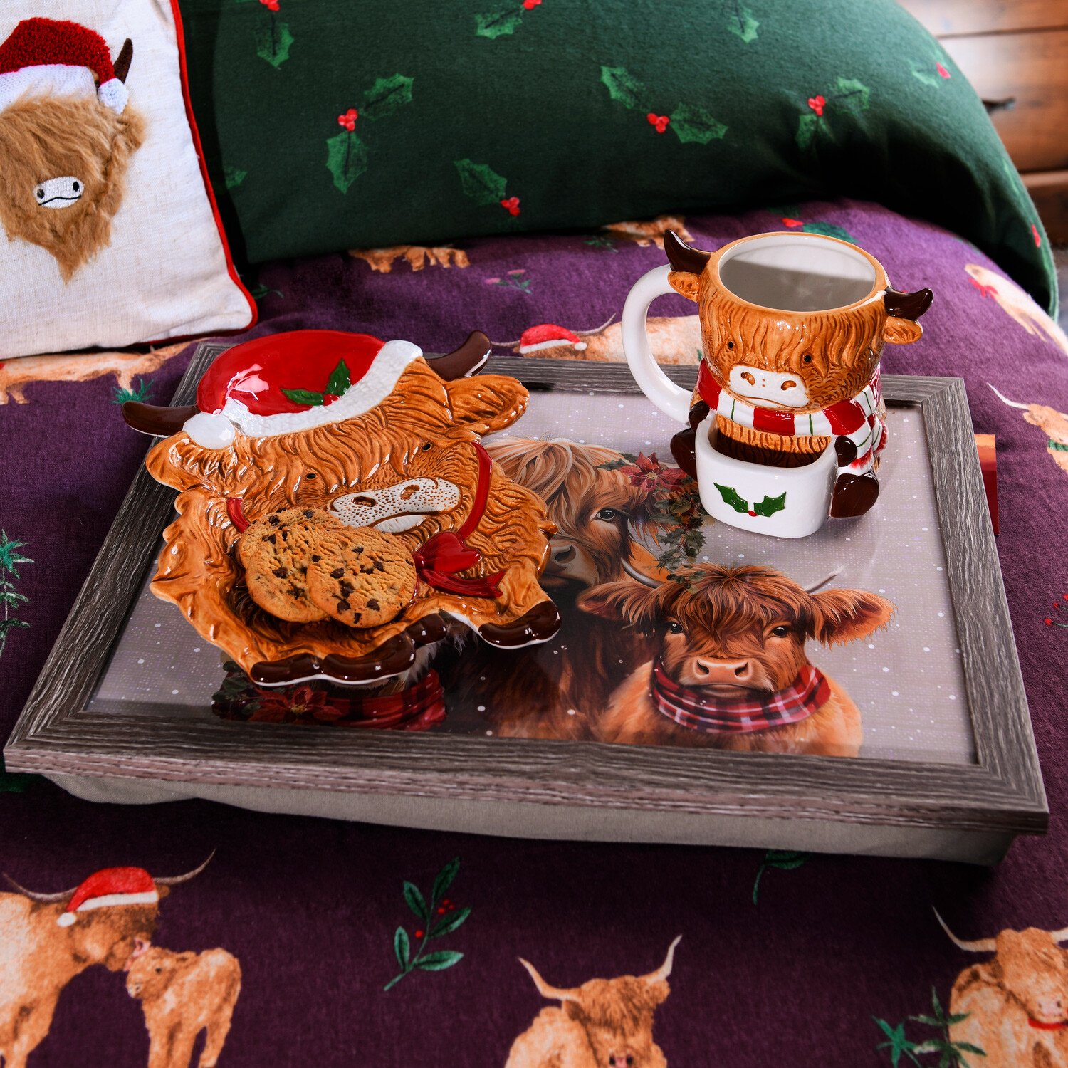 Festive Highland Cow Lap Tray Brown Image 6