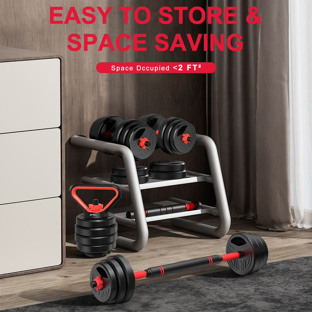 Rattrix Red Adjustable Dumbbell Weight Set 25kg with Barbell Connecting Bar Image 5