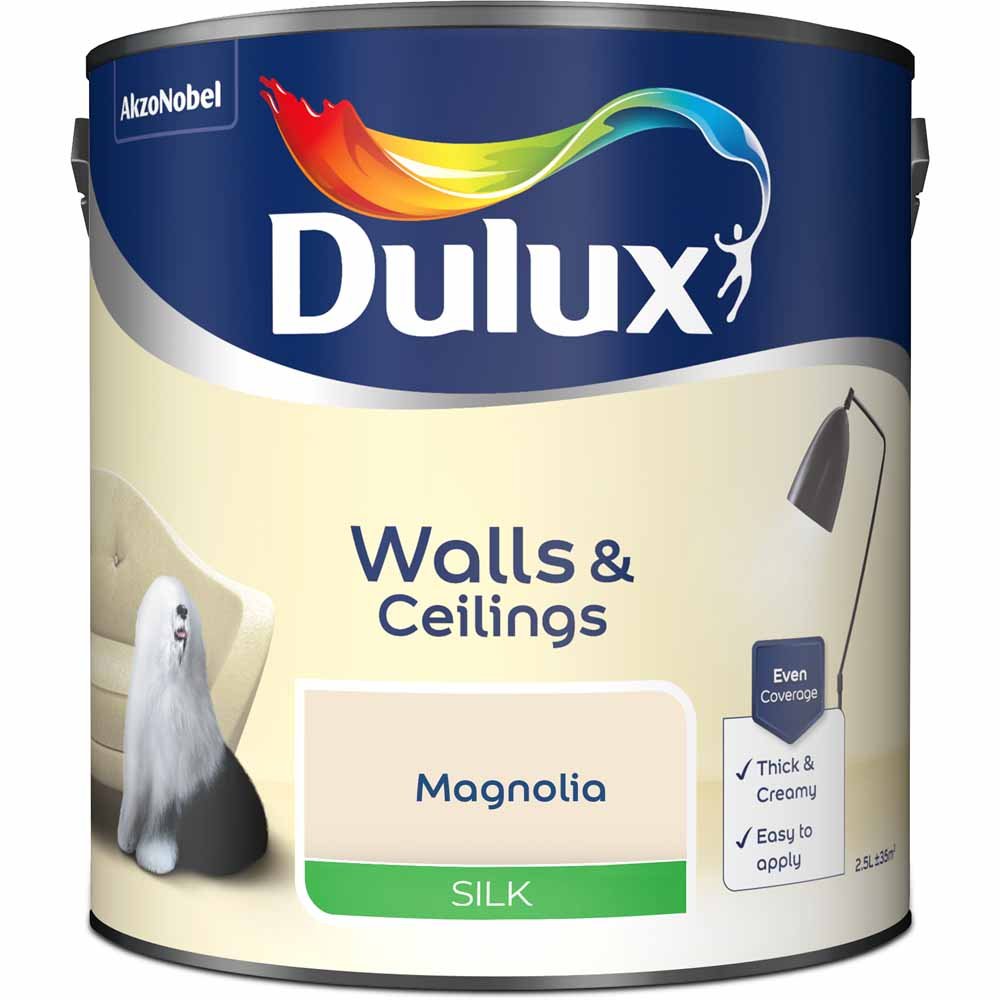 Dulux Walls & Ceilings Magnolia Silk Emulsion Paint 2.5L Image 2