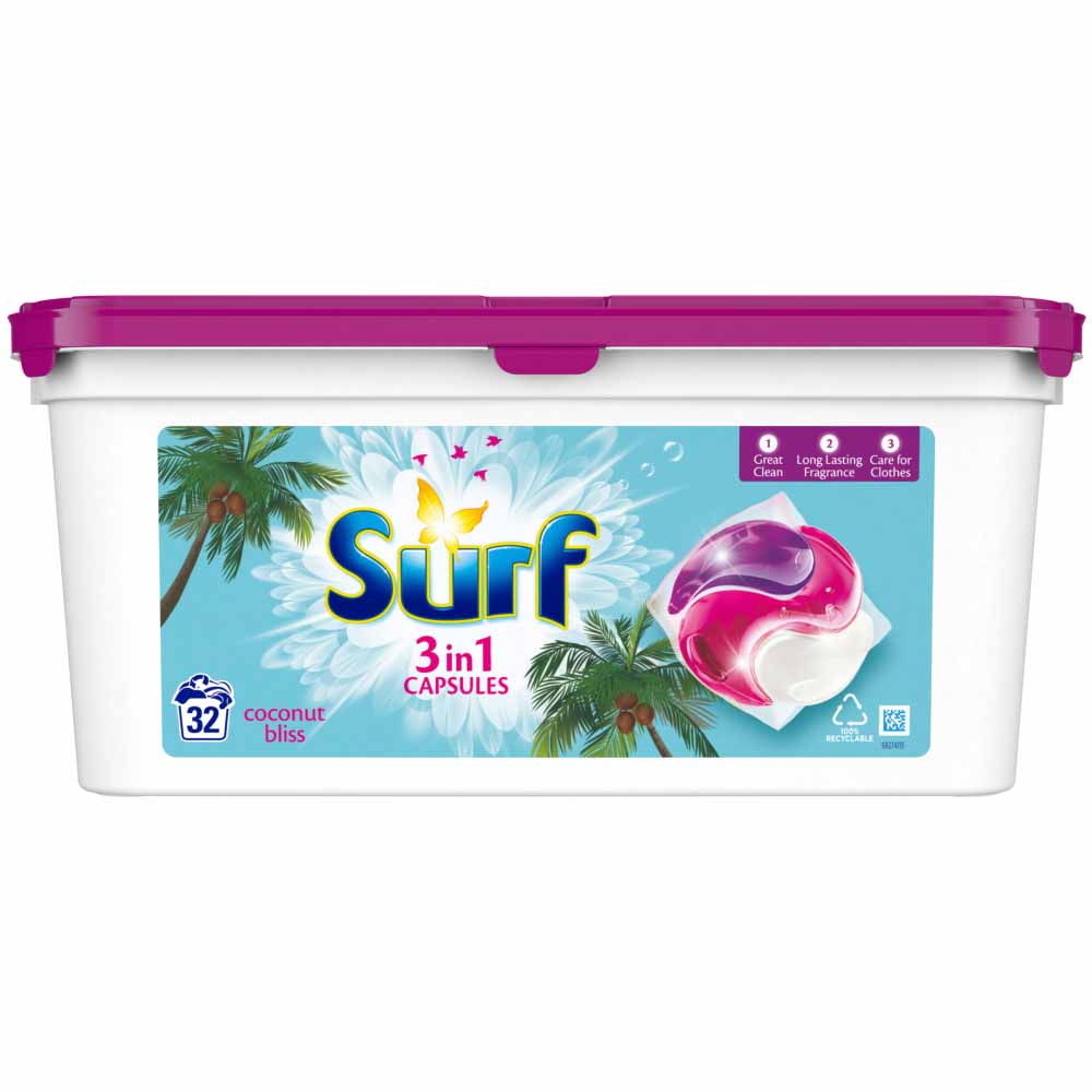 Surf 3 in 1 Coconut Bliss Laundry Washing Capsules 32 Washes Image 2