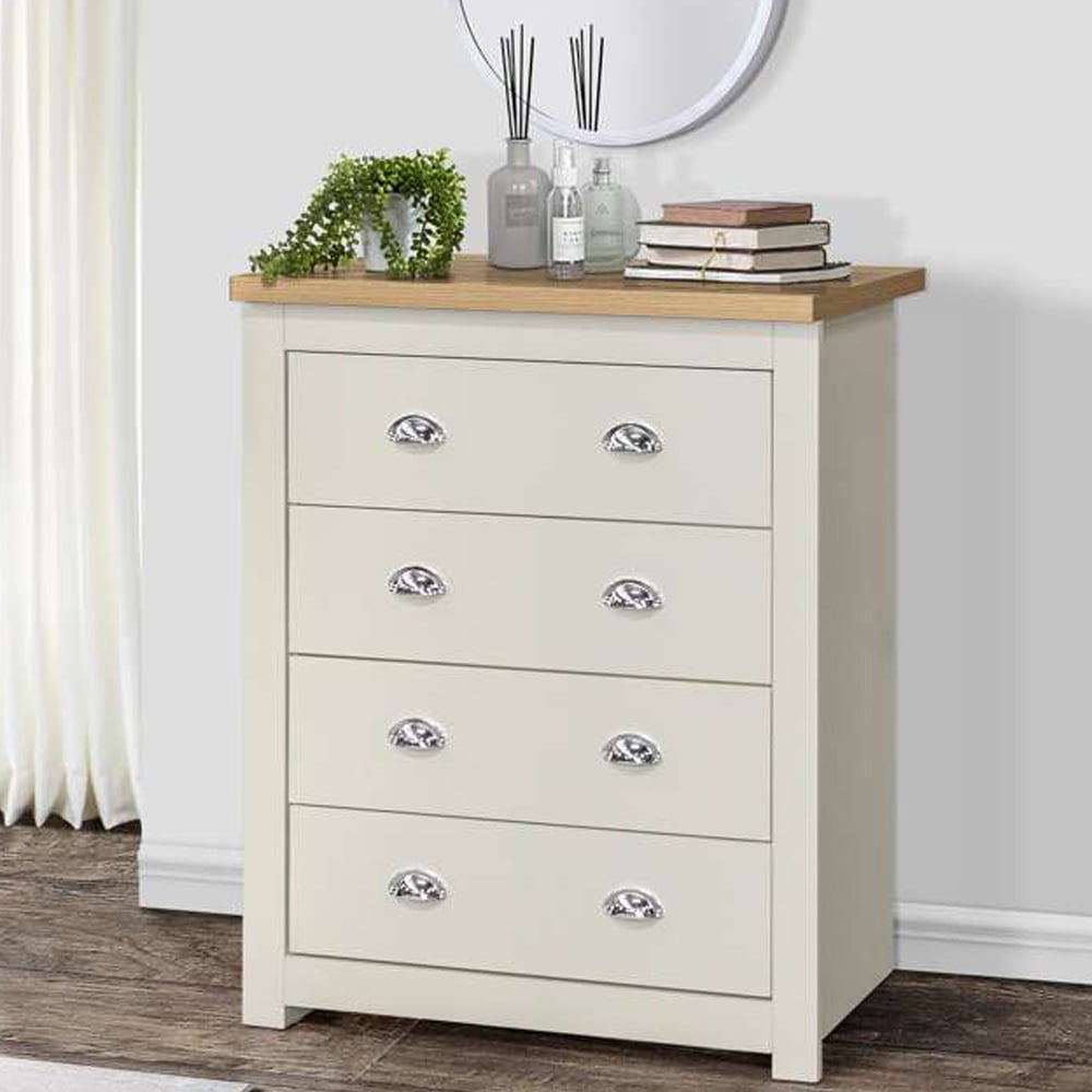 Highgate 4 Drawer Cream and Oak Chest of Drawers Image 6