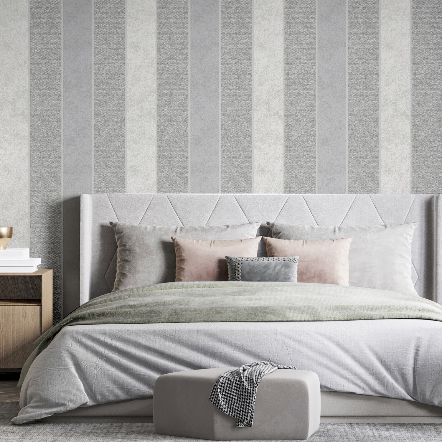 Calico Stripe Vinyl Wallpaper - Grey Image 3