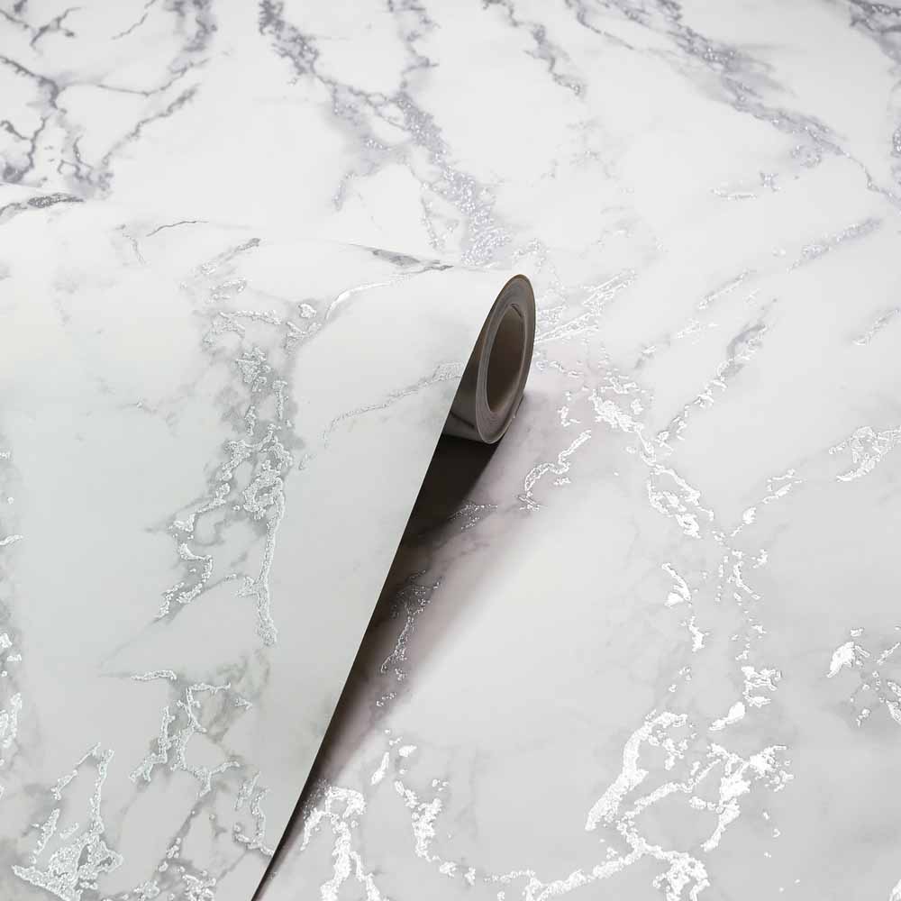 Arthouse Carrara Marble Silver Wallpaper Image 2