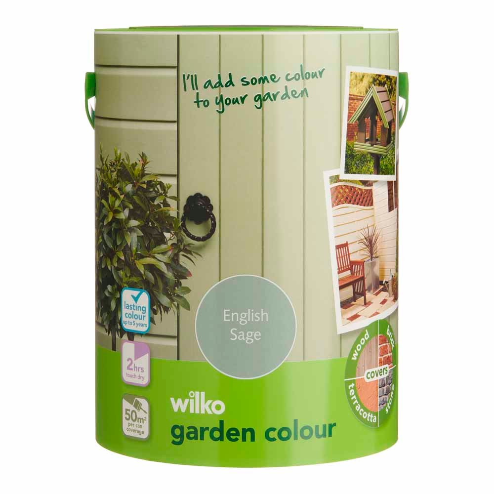 Wilko Garden Colour English Sage Green Wood Paint 5L Image 2