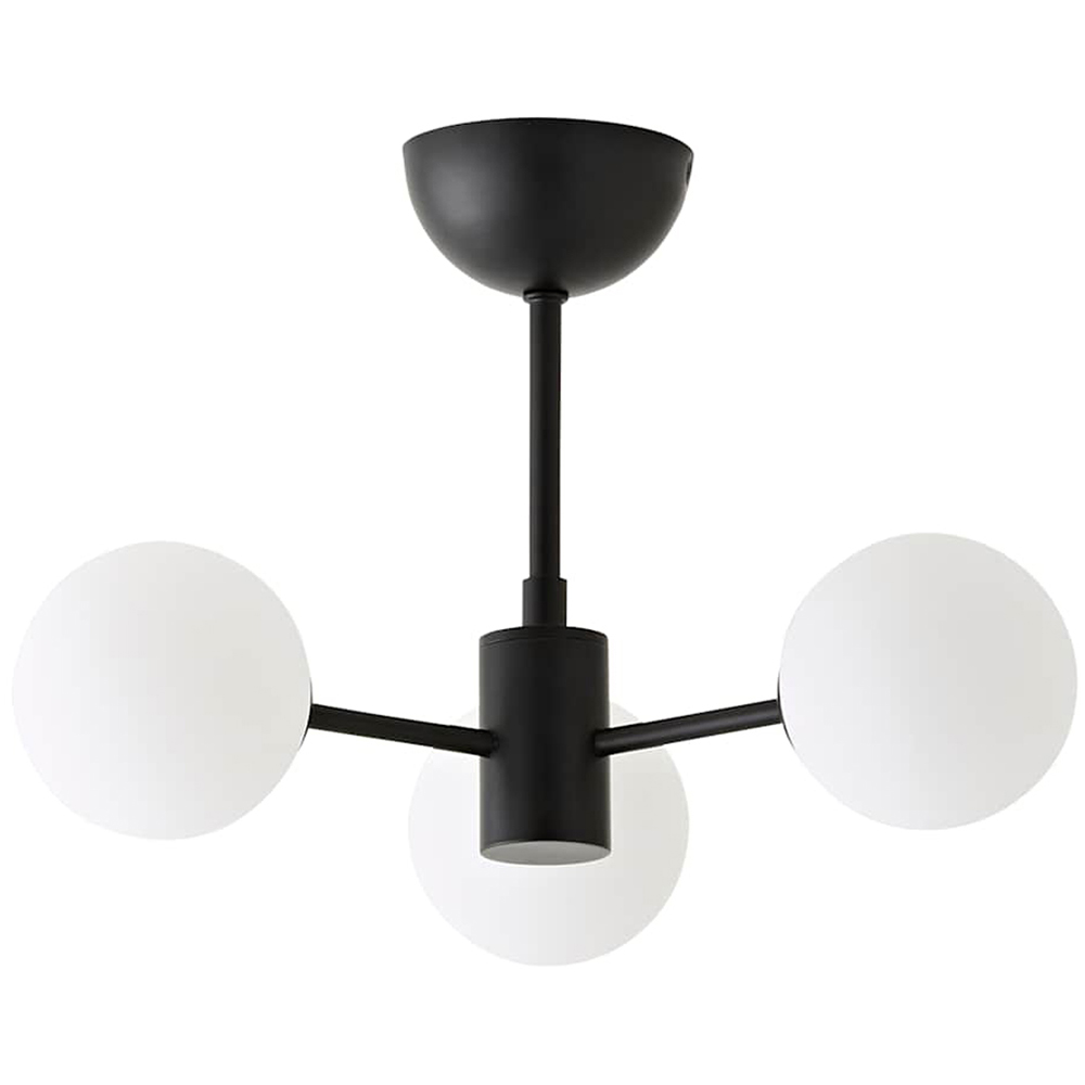 ValueLights Marlow 3 Arm Globe Matte Black LED Semi-Flush Ceiling Light with Bulb Image 1