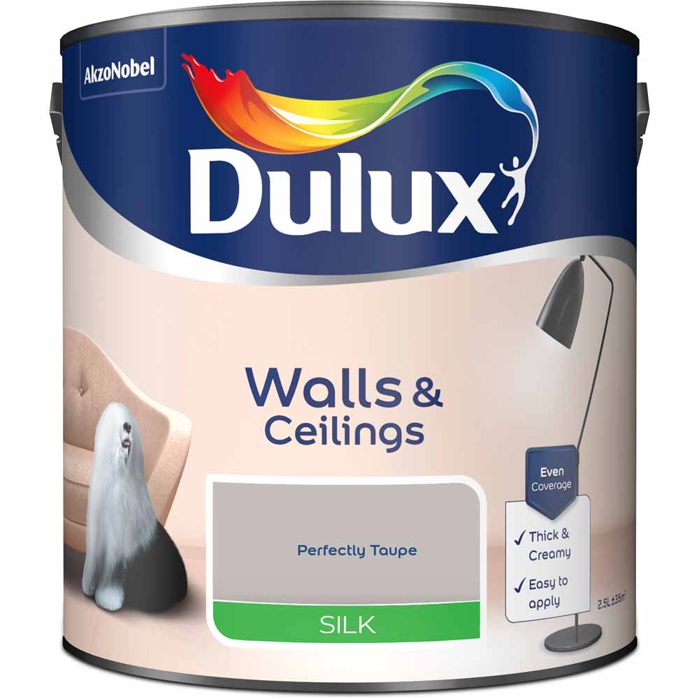 Dulux Walls & Ceilings Perfectly Taupe Silk Emulsion Paint 2.5L Image 2