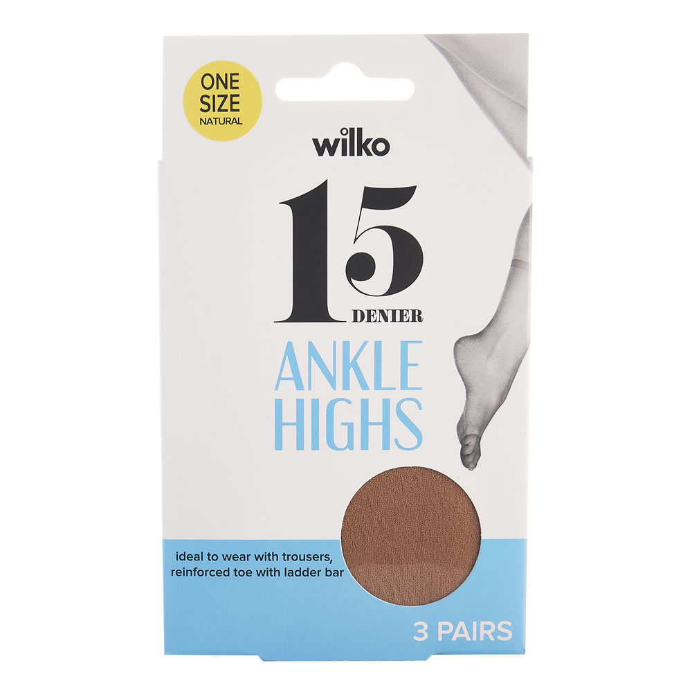 Wilko 15 Denier Natural Ankle High Pop Socks 3 pack Image