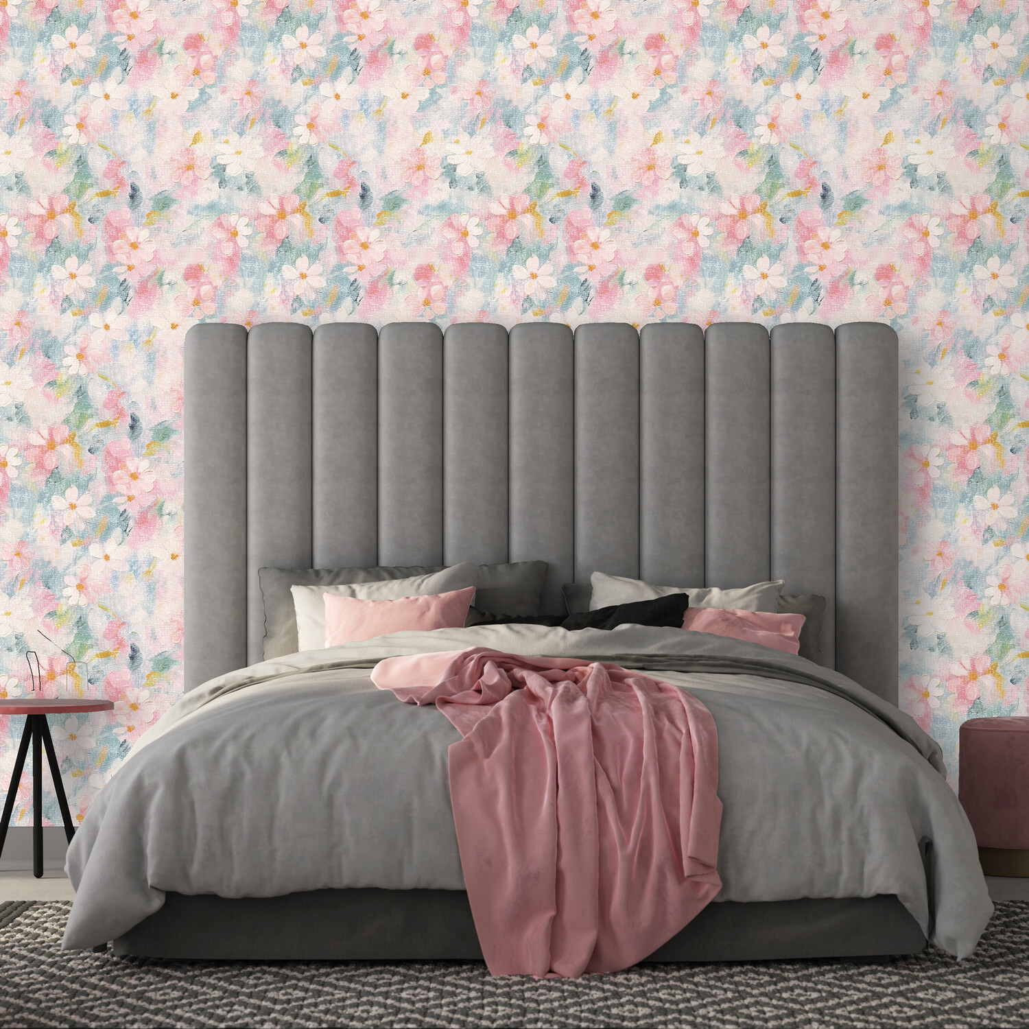 Oil Paint Floral Wallpaper Pink Image 2