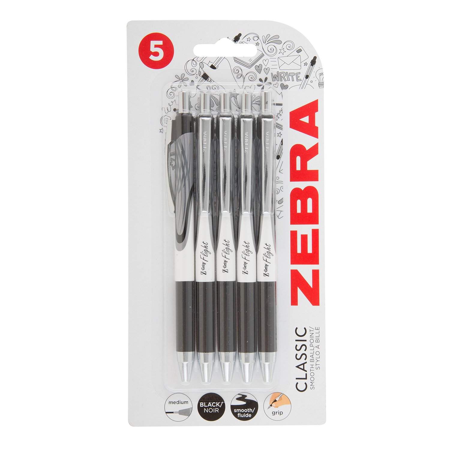 Pack of 5 Zebra Z-Grip Flight Pens - Black Image