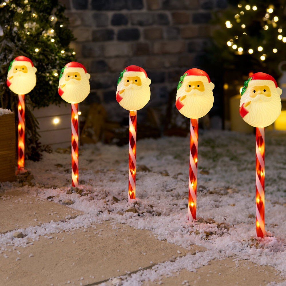Set of 5 Retro Santa Stake Lights Image 1