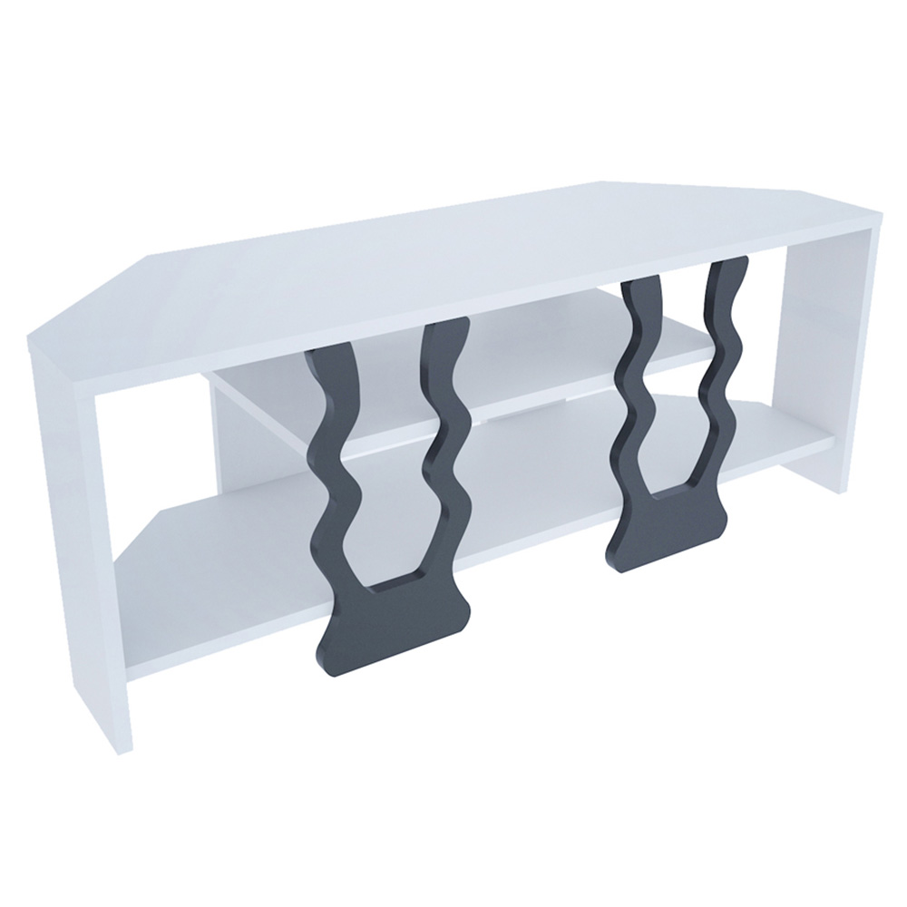 Decorotika Firal 2 Shelf White and Black Corner TV Unit Image 6