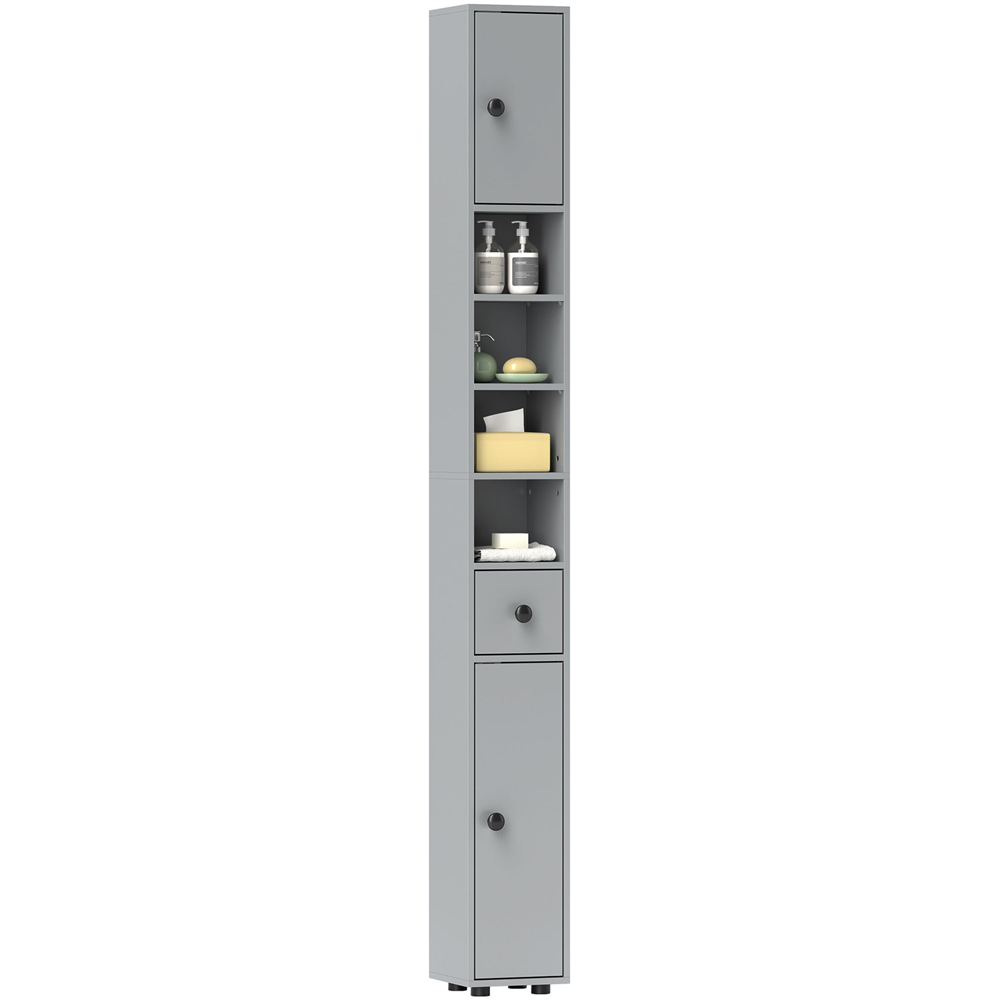 Kleankin 2 Door 4 Shelf Single Drawer Grey Slim Bathroom Storage Cabinet Image 2