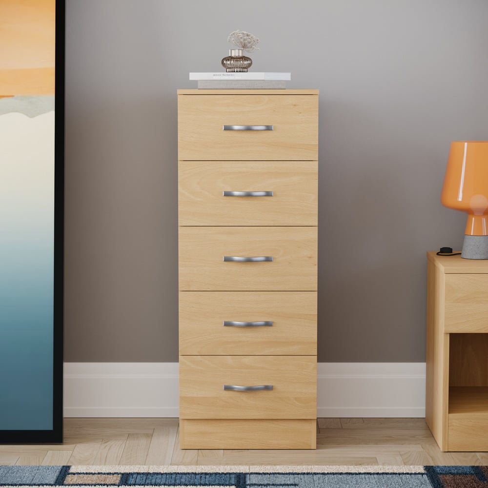 VIDA DESIGNS Riano 5 Drawer Pine Narrow Chest of Drawers Image 6