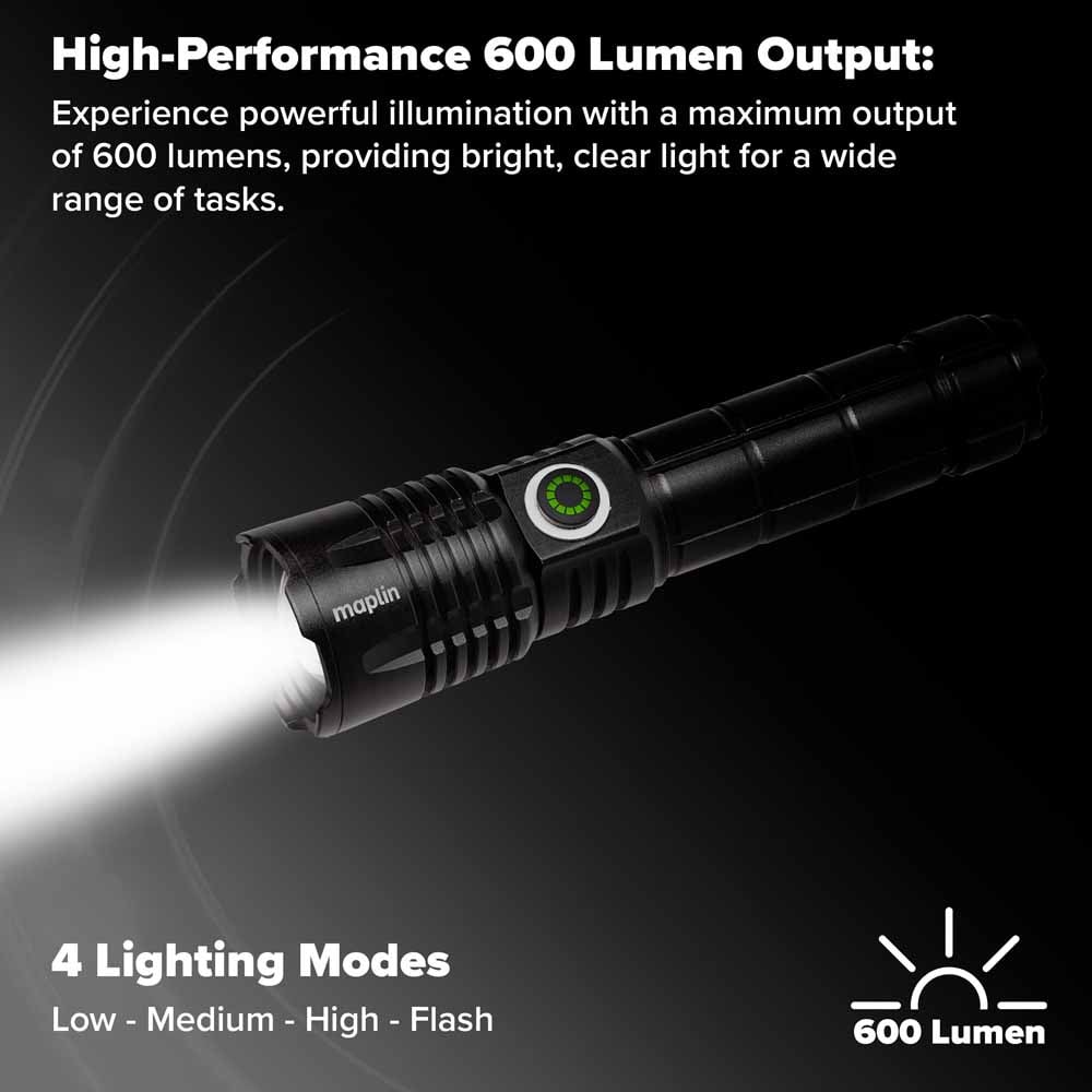 Maplin LED Torch with USB-C Rechargeable Battery Image 5