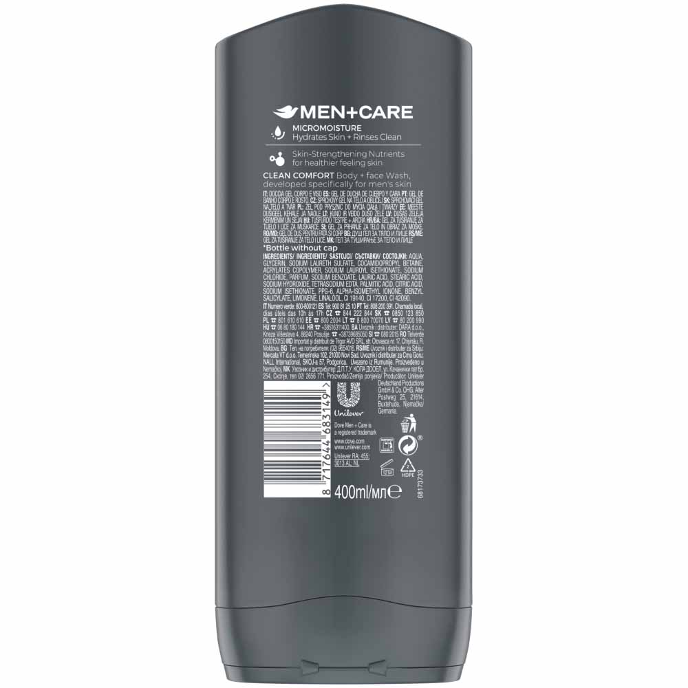 Dove for Men Clean Comfort Shower Gel 400ml Wilko