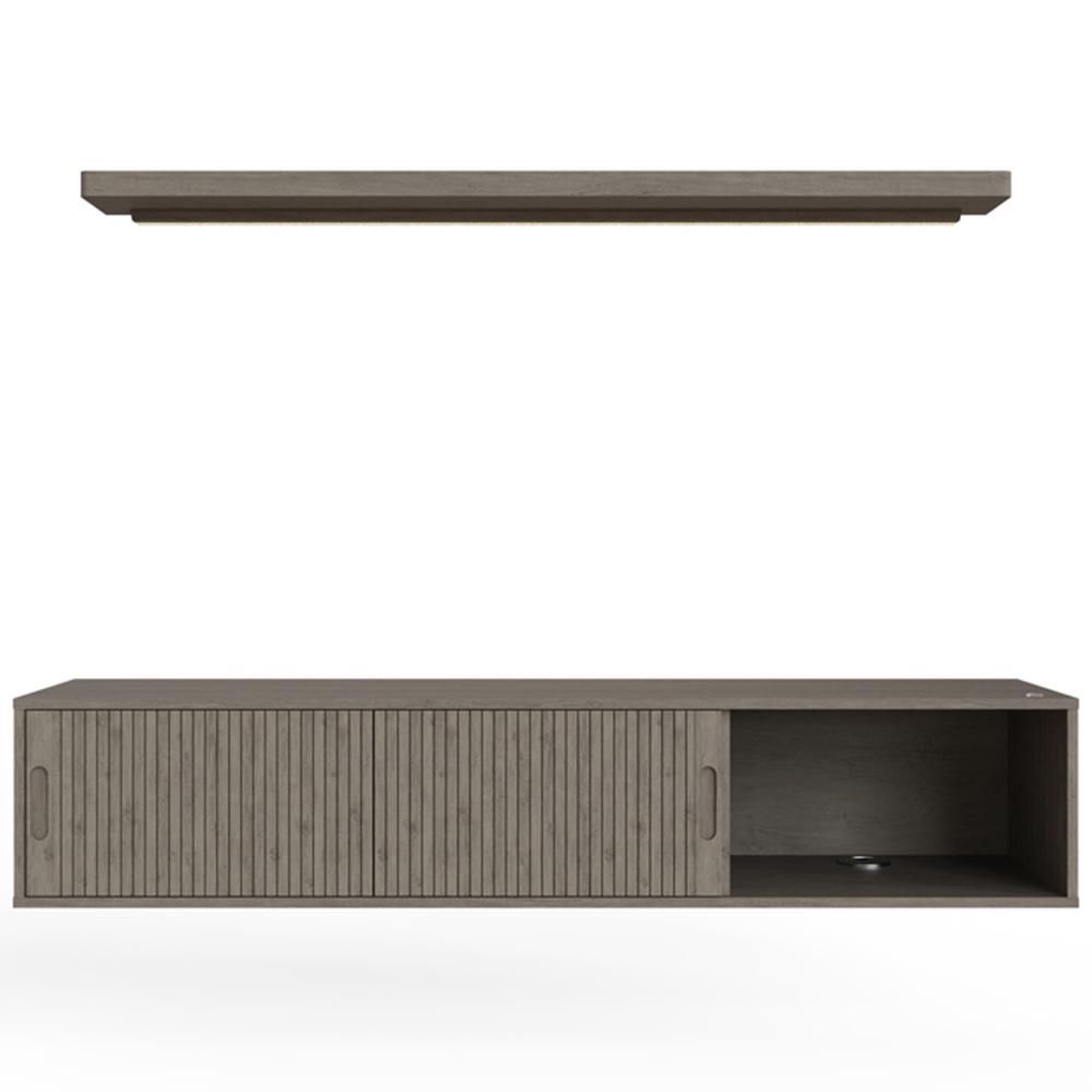 GFW Nina 2 Door 2 Shelf Grey Wall Mounted TV Unit with LED Wall Shelf Image 4