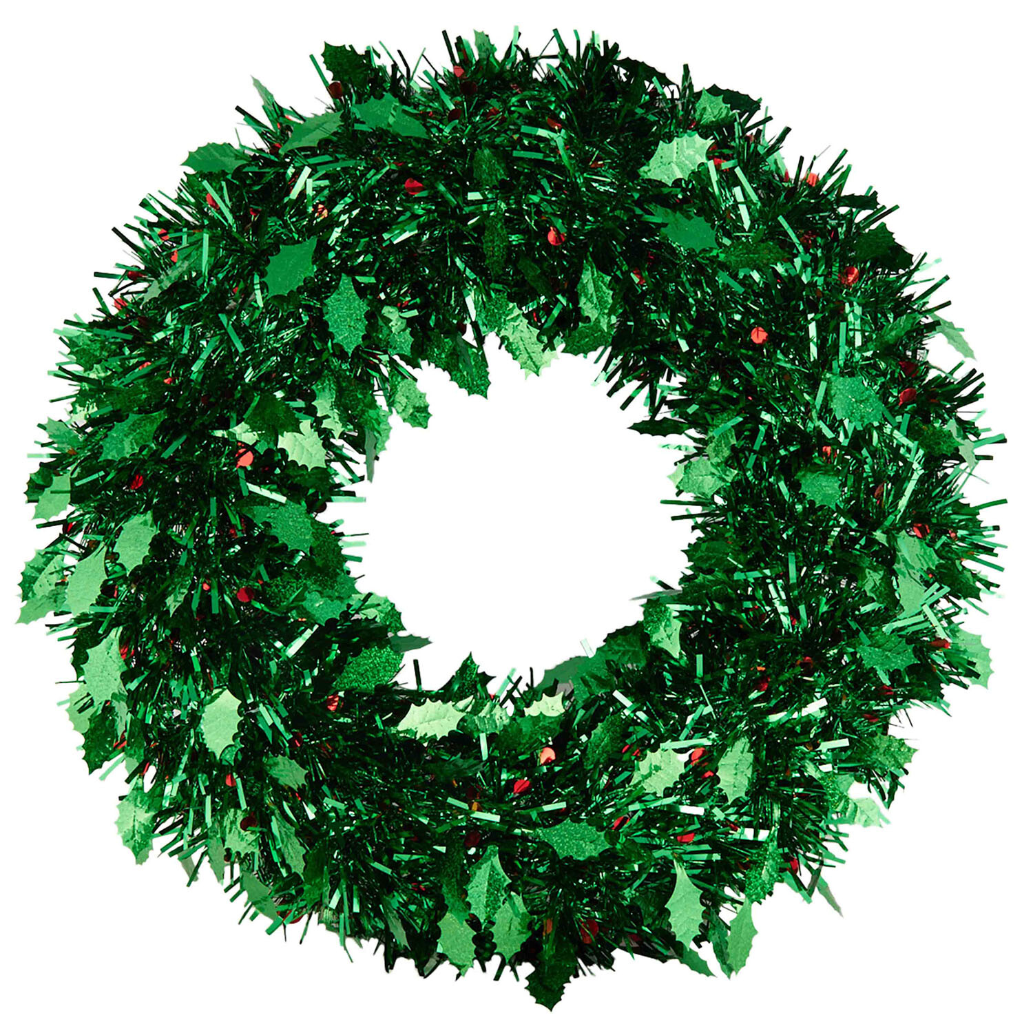 Tinsel Holly Wreath - Green Image 1