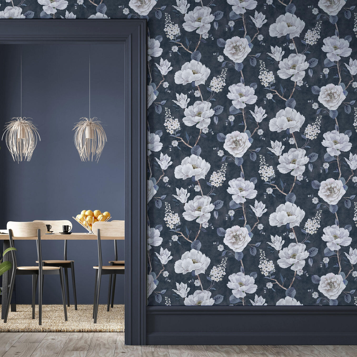 Ashley Floral Wallpaper - Navy Image 2