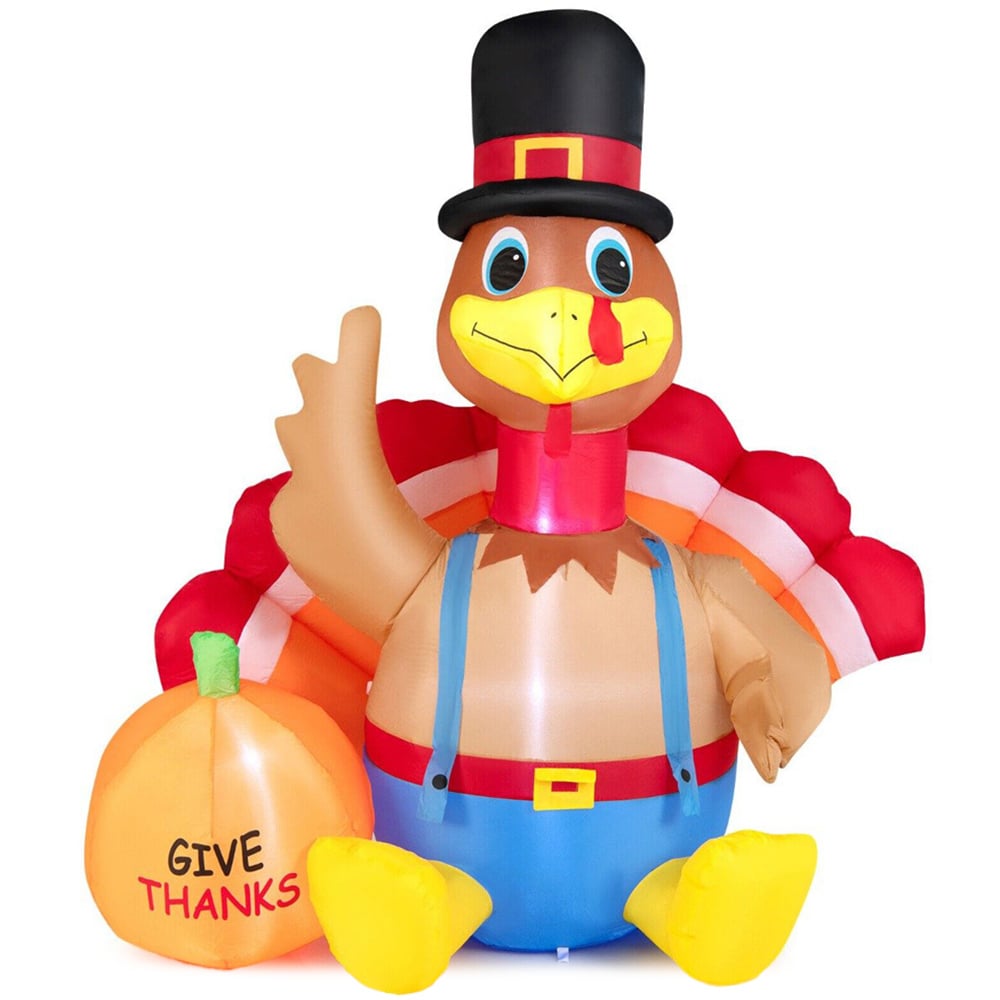 Costway Inflatable Thanksgiving LED Turkey with Pumpkin 6ft Image 2