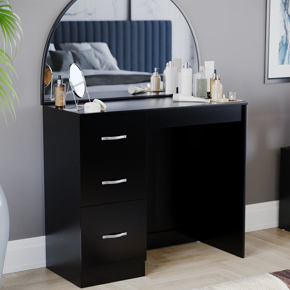 VIDA DESIGNS Riano 3 Drawer Black Dressing Table Image 1