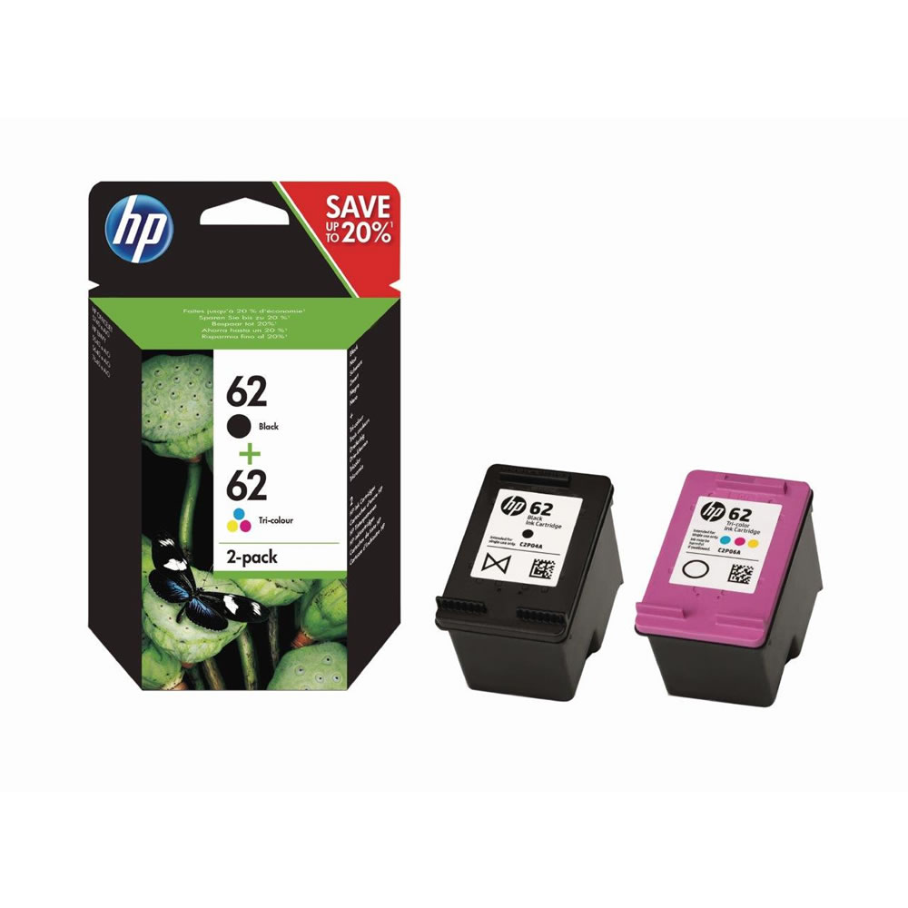 HP 62 Black and Colour Ink Cartridges Twin pack Image