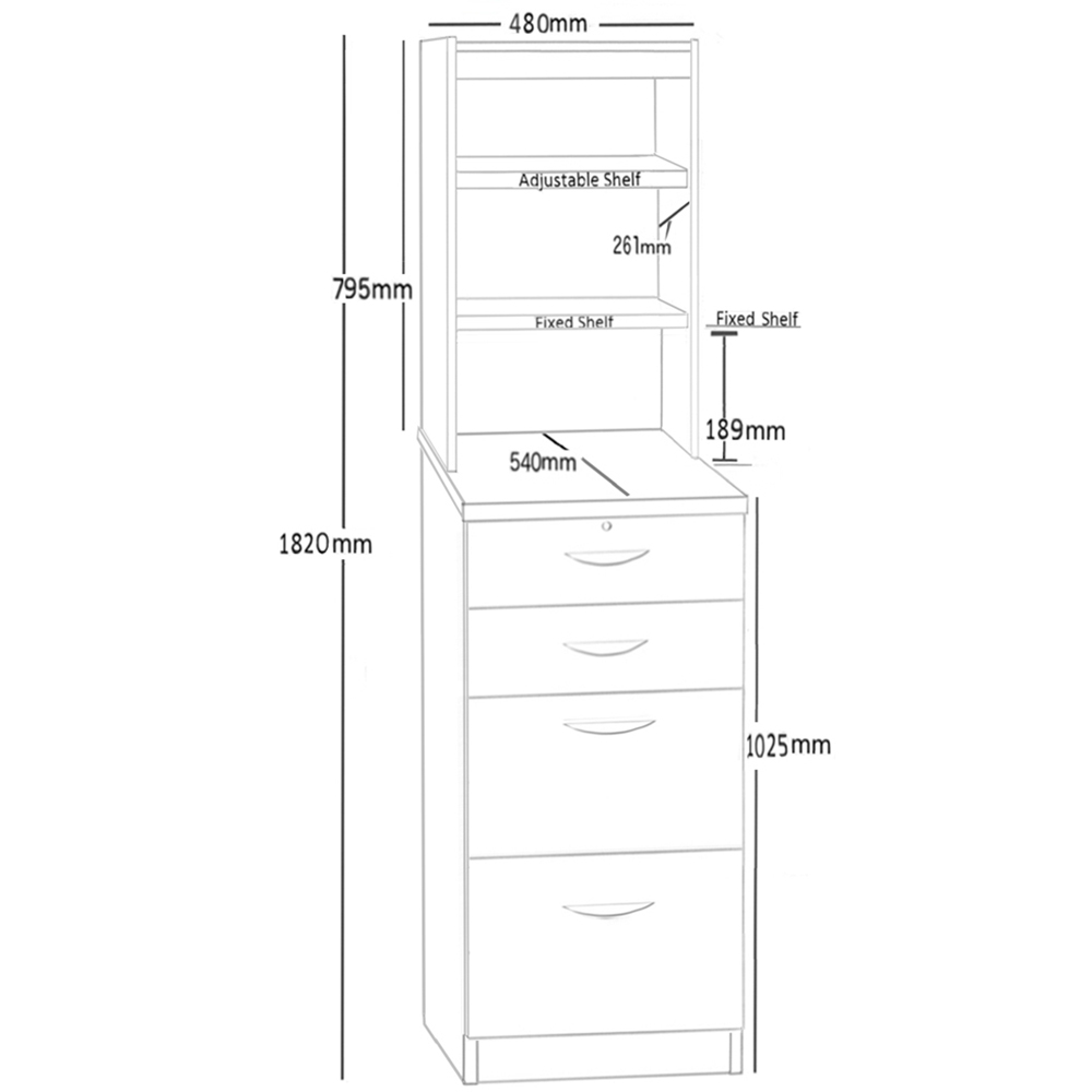 R White Cabinets 4 Drawer 3 Shelf Brown Filing Cabinet with Hutch Image 5