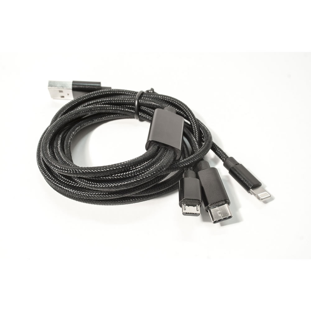 Wilko 1.2m Braided 3 Way Multi USB Cable